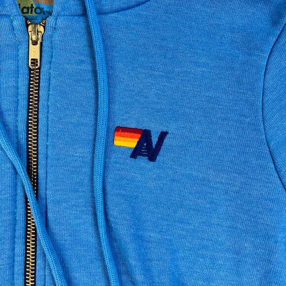 EUC Aviator Nation Rainbow Rib Zip Hoodie Light Blue Sz XS - Picture 5 of 12